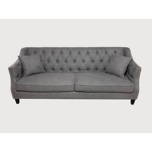 VENIER 3-SEATER FABRIC QUILTED & STUDDED SOFA PEWTER - MyChocolateWood