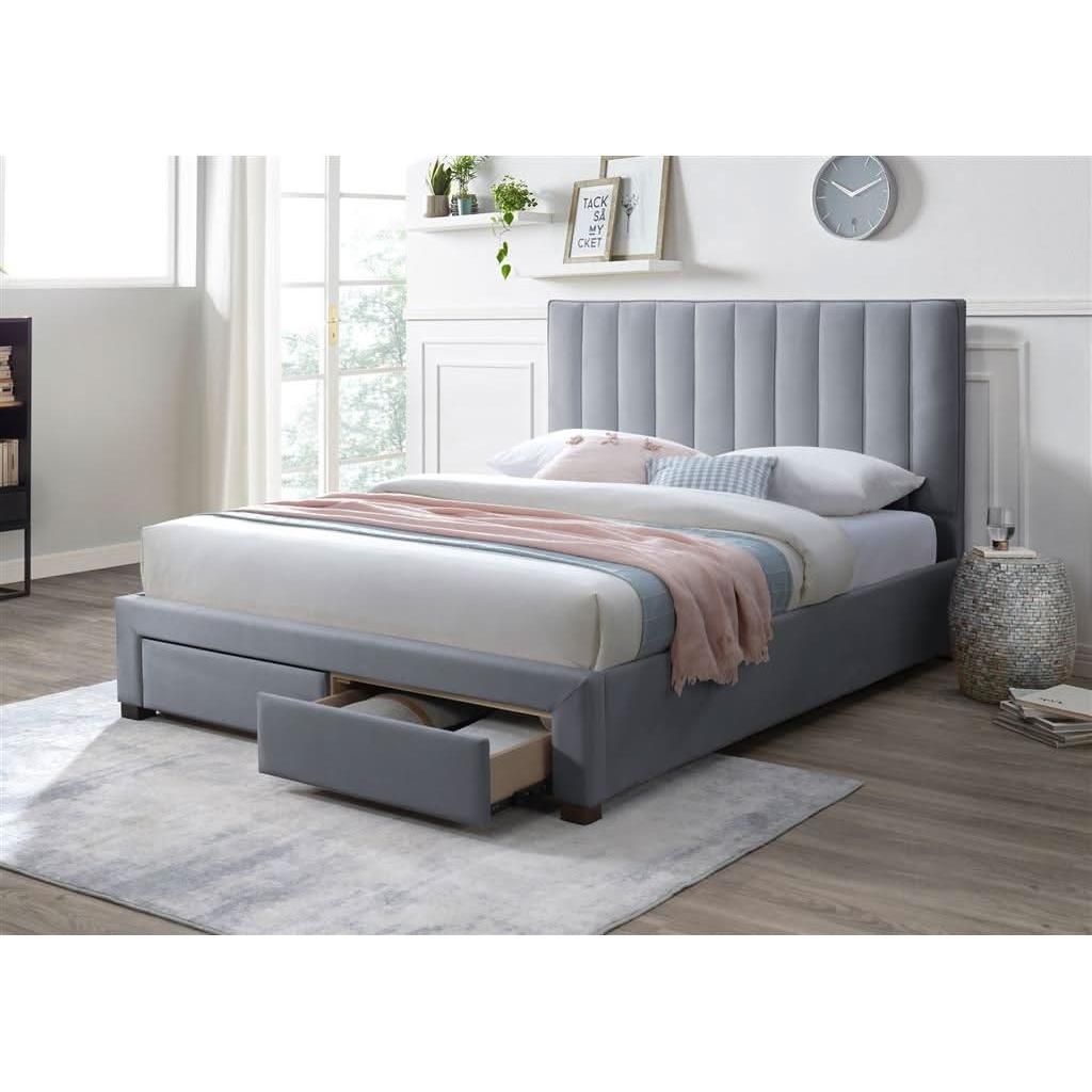 Cleary Fabric Bed in Grey - Chocolate Wood