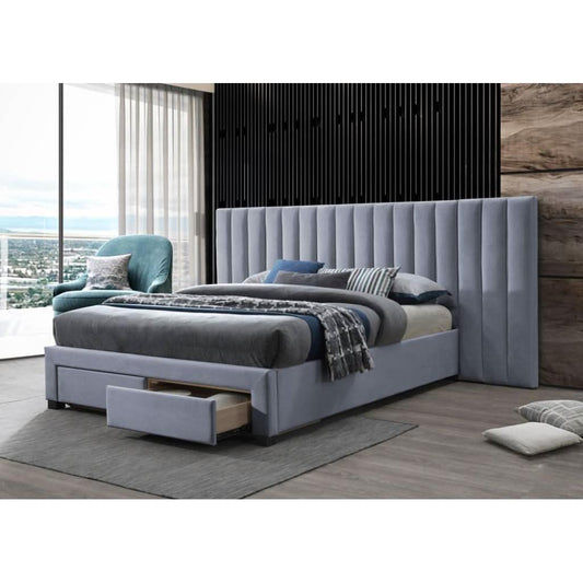 CLEARY FABRIC EXTENDED HEADBOARD BED GREY - MyChocolateWood