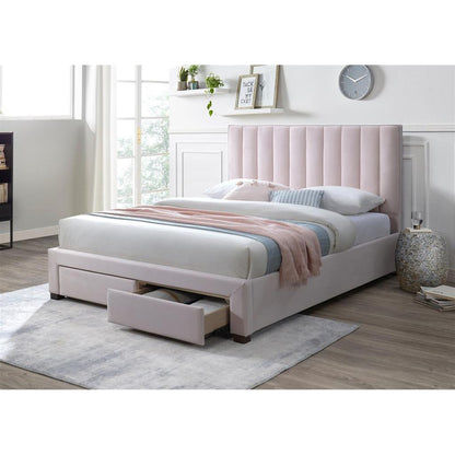 Cleary Fabric Bed in Pink - Chocolate Wood
