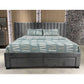 Cleary Fabric Extended Headboard Bed in Beige - Chocolate Wood