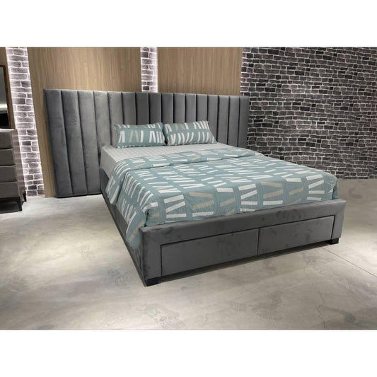 CLEARY FABRIC EXTENDED HEADBOARD BED BEIGE - MyChocolateWood