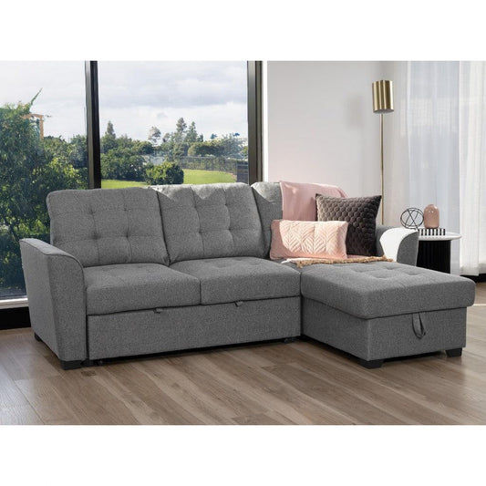 BRIENNE FABRIC SOFABED 2-SEATER SOFA & REVERSIBLE STORAGE CHAISE GREY - MyChocolateWood