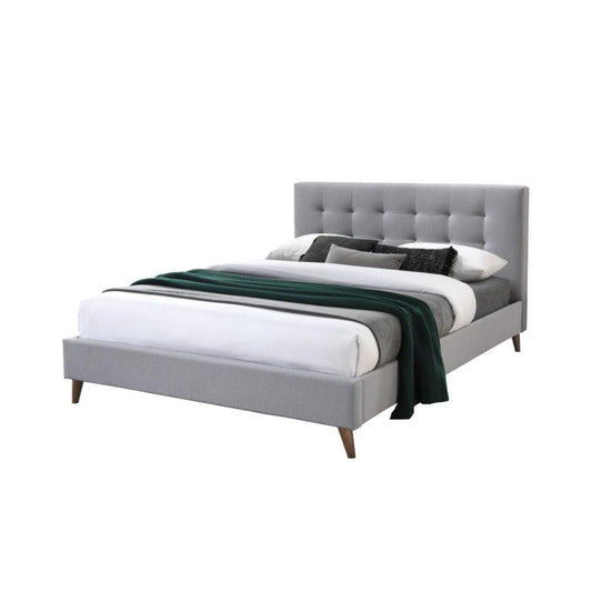 Amara Fabric Bed in Grey - Chocolate Wood