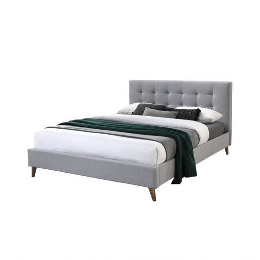Amara Fabric Bed in Grey - Chocolate Wood