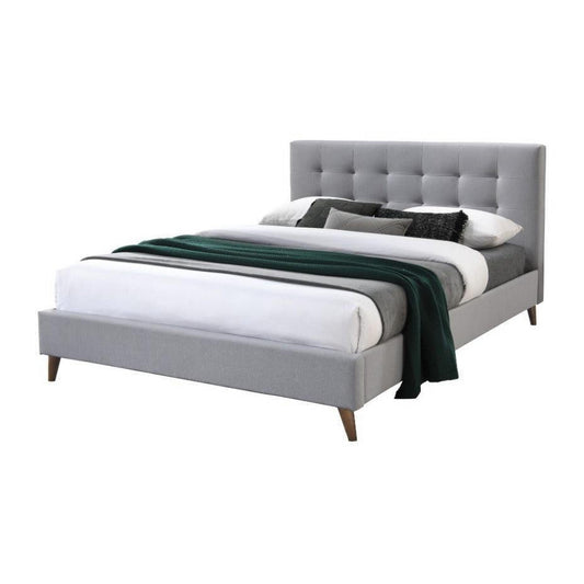 Amara Fabric Bed in Grey - Chocolate Wood