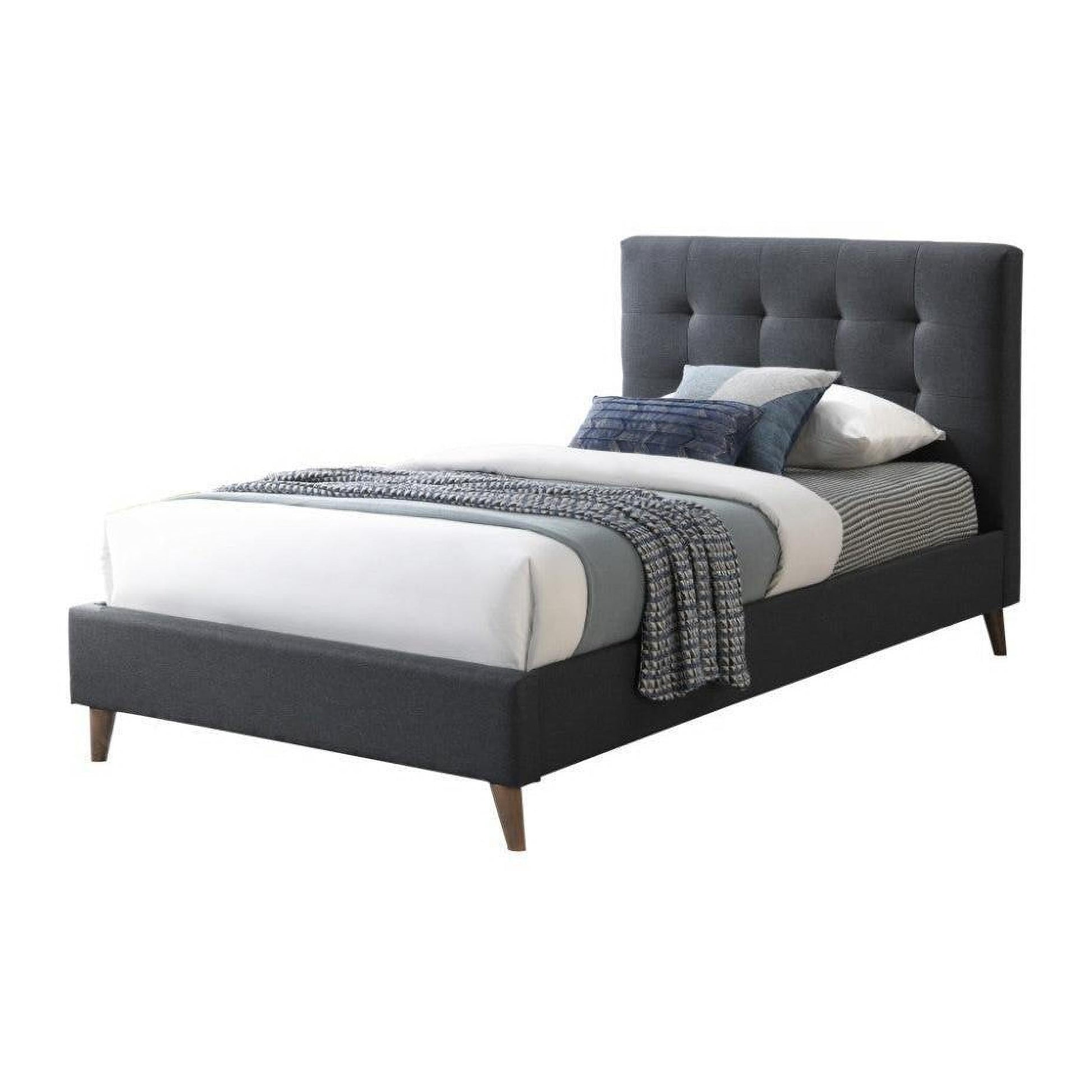 Amara Fabric Bed in Charcoal - Chocolate Wood