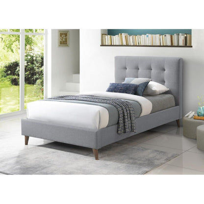 Amara Fabric Bed in Grey - Chocolate Wood