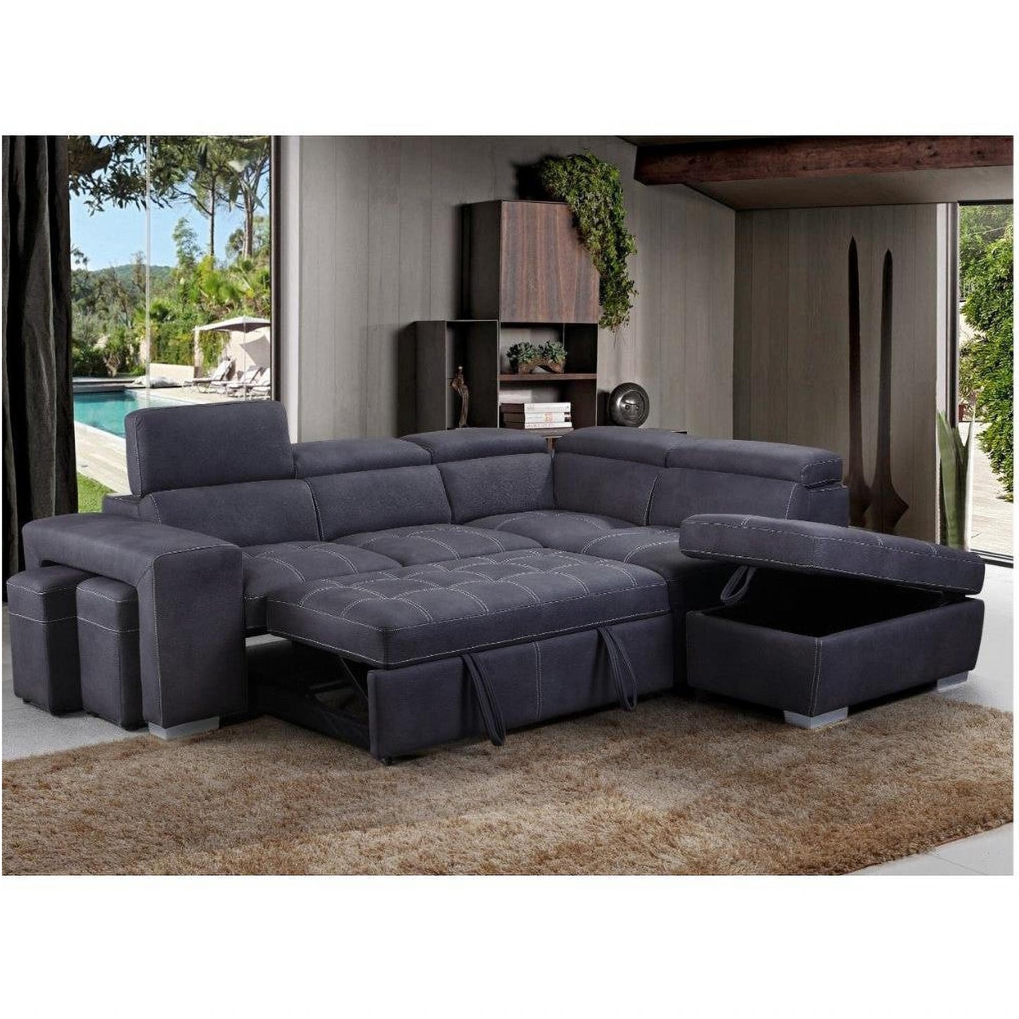 CAVANNA LOUNGE - CORNER RHF CHAISE PULL OUT BED/RHF CHARCAOL