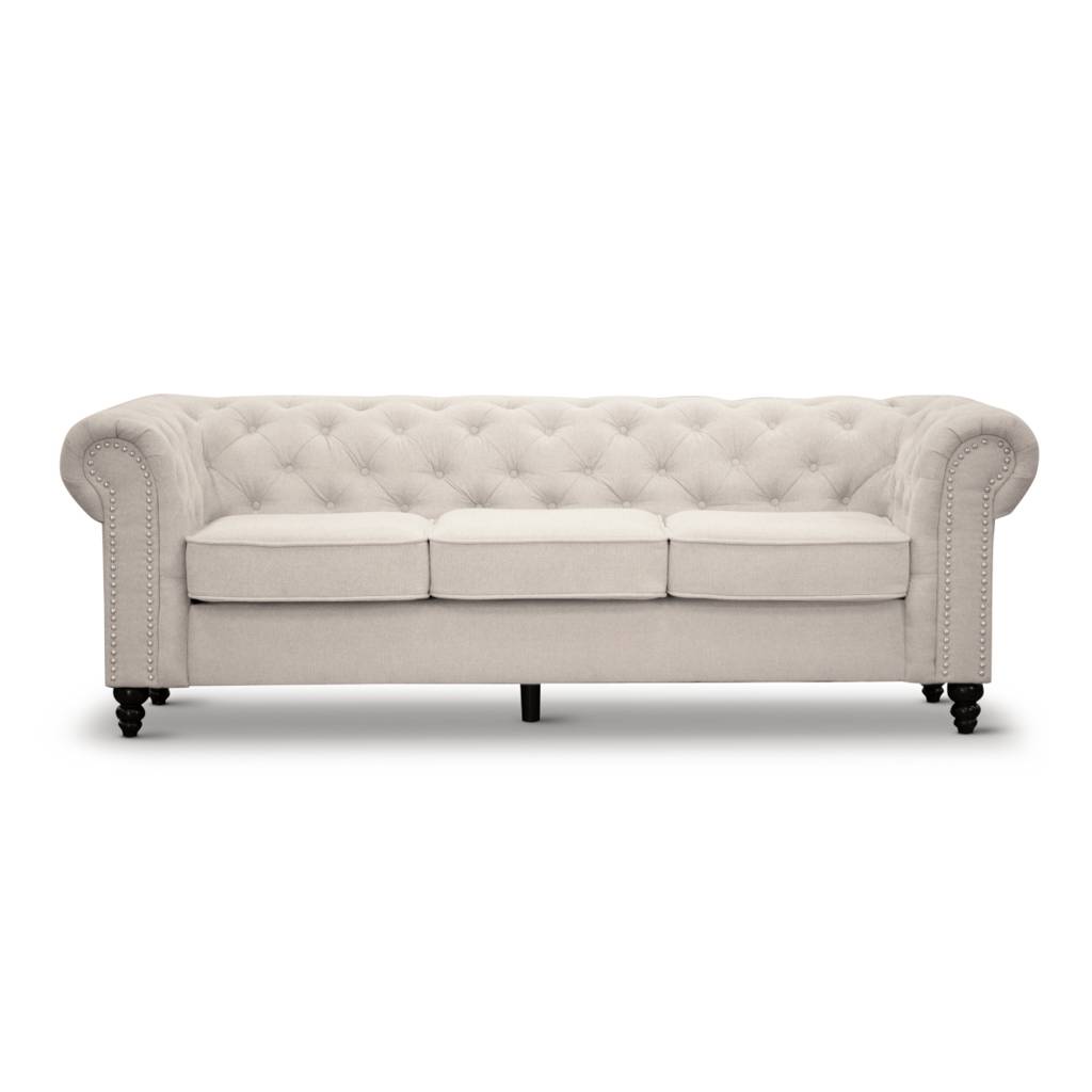 WOODLEY LOUNGE CHESTERFIELD 3-SEATER SOFA + 2-SEATER SOFA COUCH SETTEE IN BEIGE FABRIC - MyChocolateWood