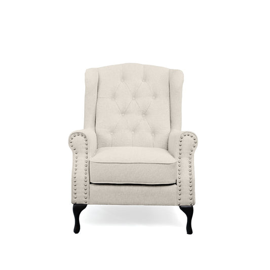 WOODLEY LOUNGE ARMCHAIR WING CHAIR IN BEIGE FABRIC - MyChocolateWood