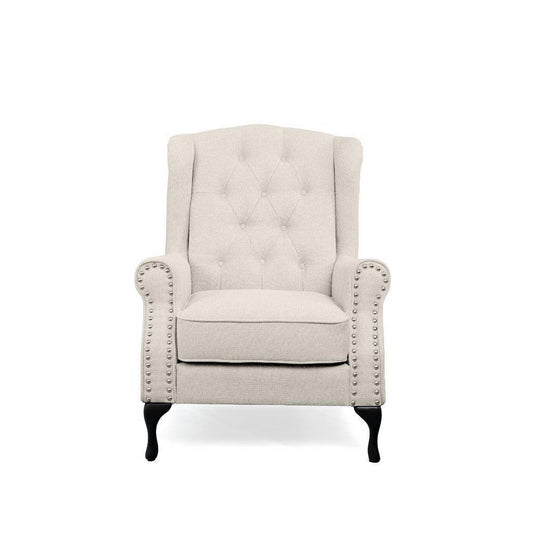 WOODLEY LOUNGE ARMCHAIR WING CHAIR IN BEIGE FABRIC - MyChocolateWood