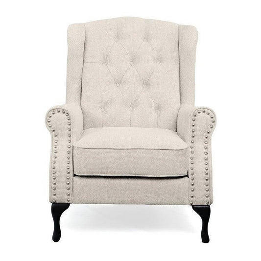 WOODLEY LOUNGE ARMCHAIR WING CHAIR IN BEIGE FABRIC