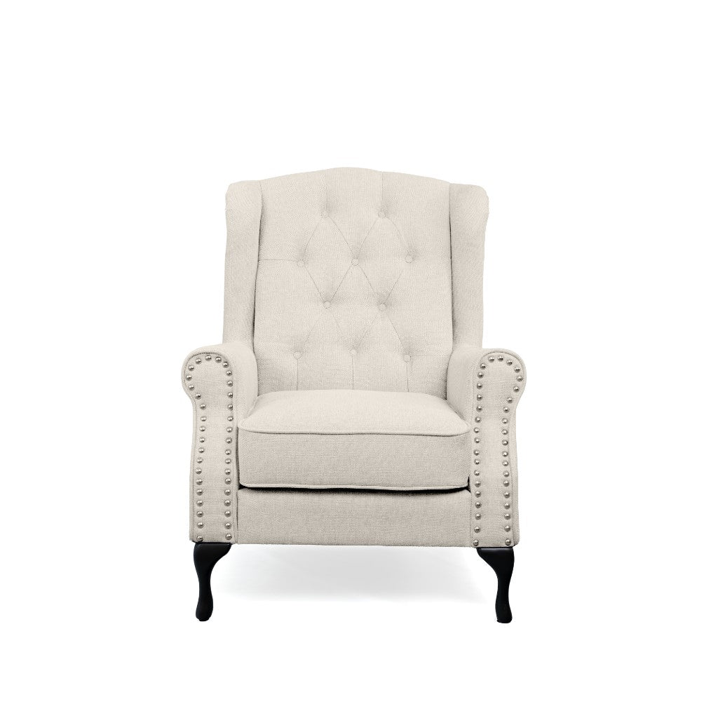 WOODLEY LOUNGE ARMCHAIR WING CHAIR IN BEIGE FABRIC - MyChocolateWood