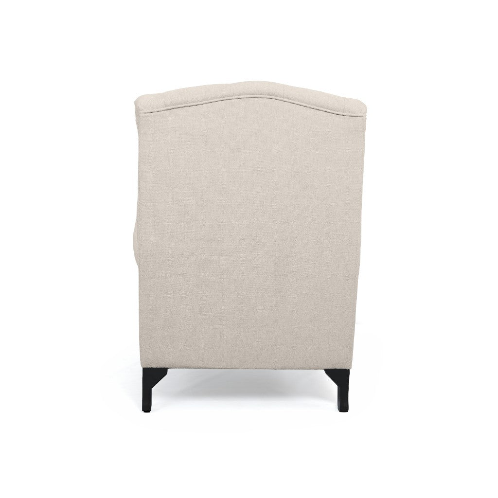 WOODLEY LOUNGE ARMCHAIR WING CHAIR IN BEIGE FABRIC - MyChocolateWood