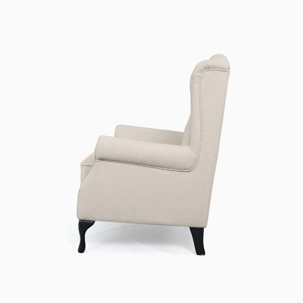 WOODLEY LOUNGE ARMCHAIR WING CHAIR IN BEIGE FABRIC - MyChocolateWood