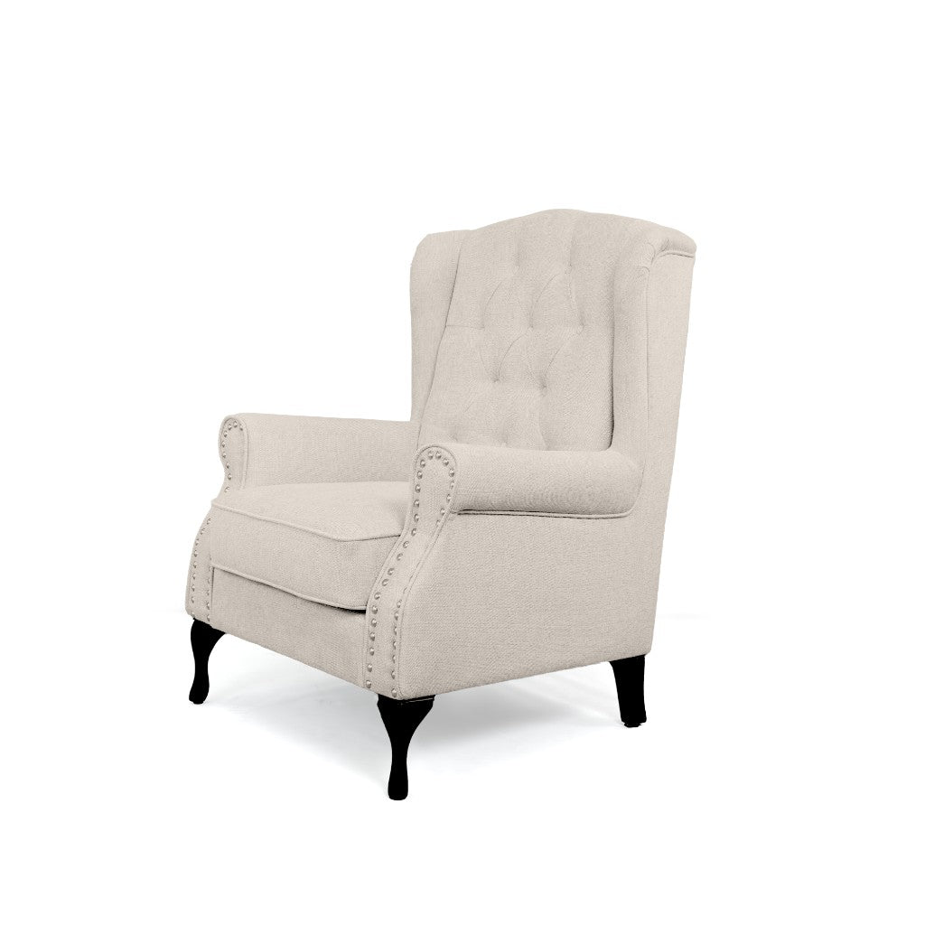 WOODLEY LOUNGE ARMCHAIR WING CHAIR IN BEIGE FABRIC - MyChocolateWood