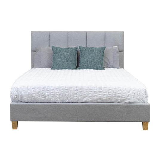 Scrivens Fabric Bed in Mist Grey - Chocolate Wood