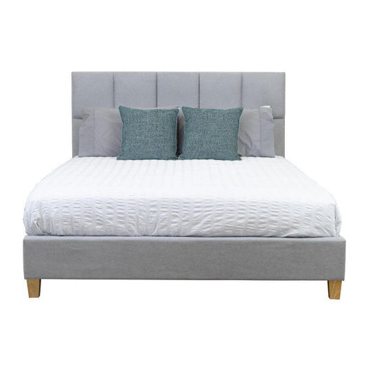 Scrivens Fabric Bed in Mist Grey - Chocolate Wood