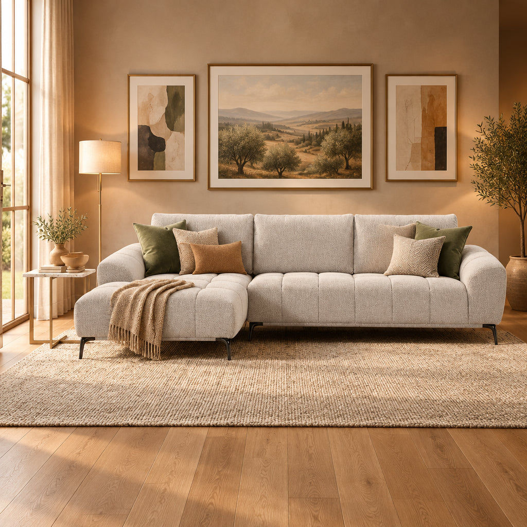 Joaquin Fabric 3-Seater Modular Corner Sofa with Sliding Backrest & LHF Chaise - Sky