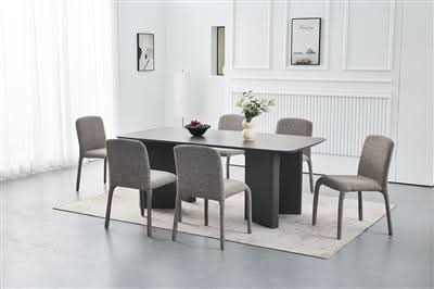 Brisco 7 pce. Dining Set  1 x Dining Table 200cm & x 6 Brisco Fabric Dining Chairs in Aubergine