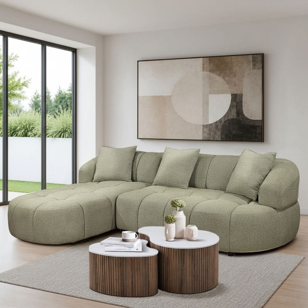 Elvina Fabric 2-Seater Sofa w/ LHF Chaise Pistachio
