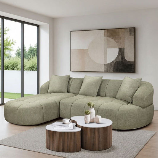 Elvina Fabric 2-Seater Sofa w/ LHF Chaise Pistachio