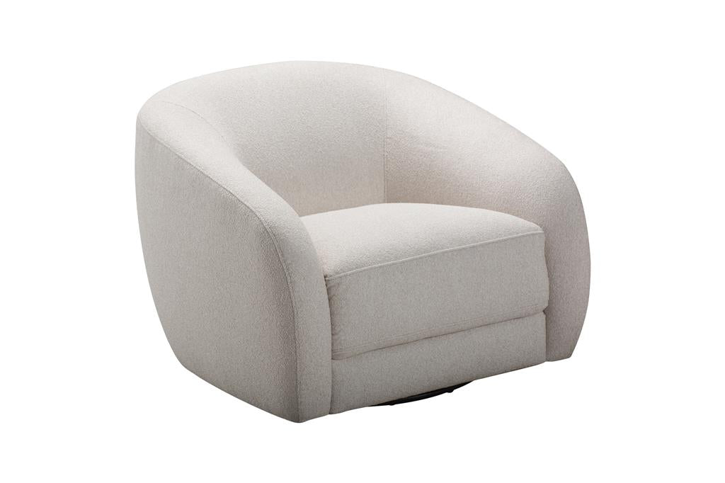 PICKARD PLYWOOD & EUCALYPTUS 360 DEGREE SWIVEL ARMCHAIR/SINGLE SEATER IN LINEN COLOUR - MyChocolateWood