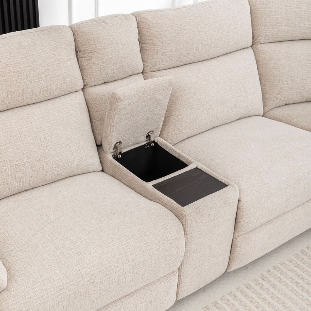 ALLOA FABRIC CORNER SOFA MODULAR WITH 2 END ELECTRIC RECLINERS BEIGE - MyChocolateWood