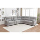 Alloa Fabric Modular Corner Sofa with 2 End Electric Recliners in Grey - Chocolate Wood