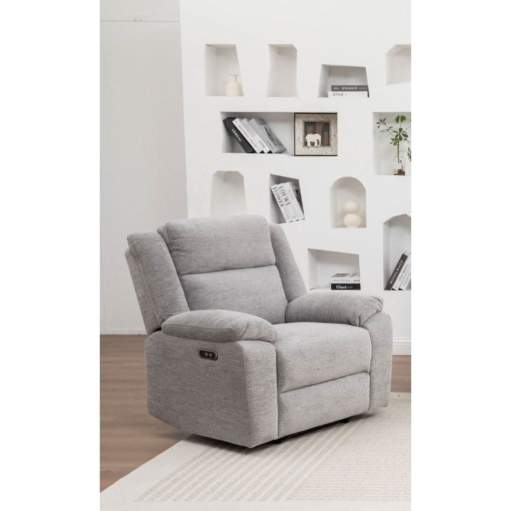 ALLOA FABRIC 1-SEATER ARMCHAIR ELECTRIC RECLINER SOFA GREY - MyChocolateWood