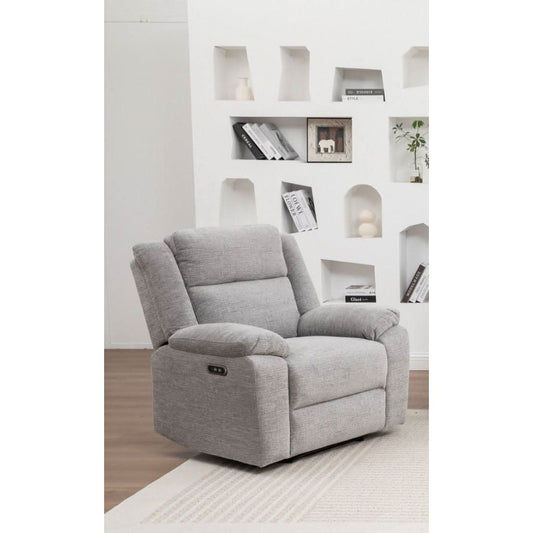 ALLOA FABRIC 1-SEATER ARMCHAIR ELECTRIC RECLINER SOFA GREY - MyChocolateWood