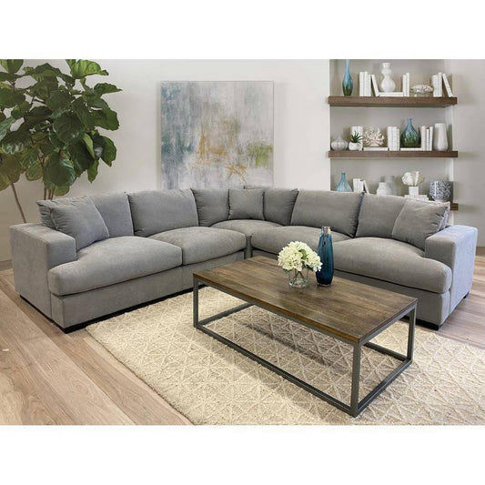 Clemento Hamptons 2.5-Seater Corner Lounge Module in Light Grey - Chocolate Wood
