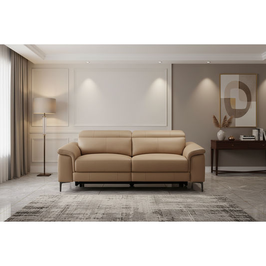 BRITTAS LEATHER 3-SEATER ELECTRIC RECLINER SOFA - MOCHA - MyChocolateWood