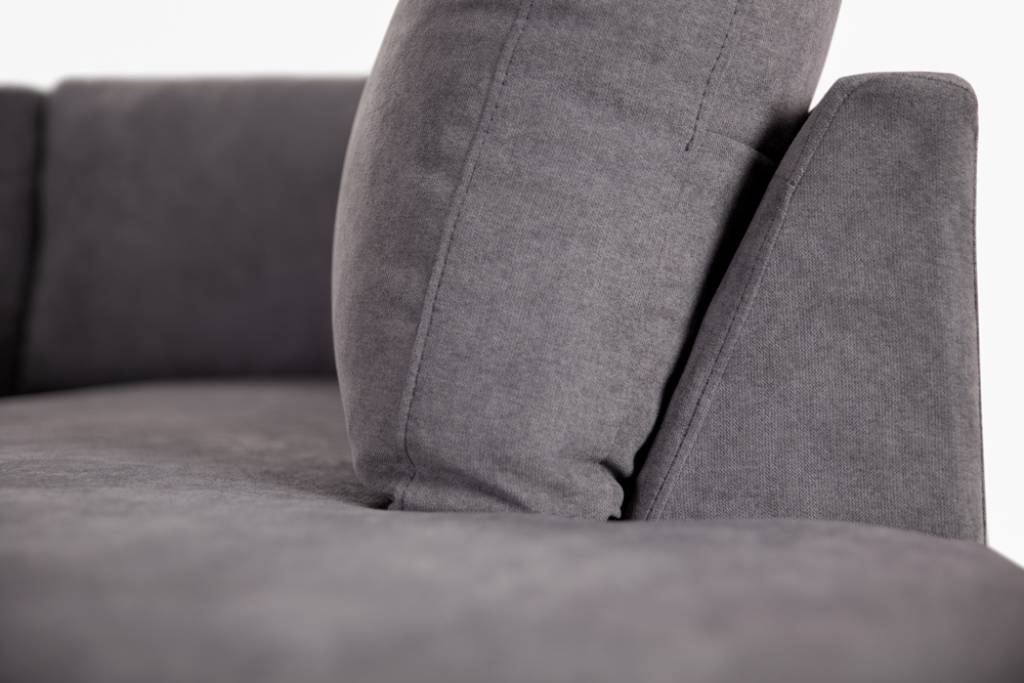 Marigny Fabric 3-Seater Sofa Bed with Right Facing Chaise in Dark Grey - Chocolate Wood