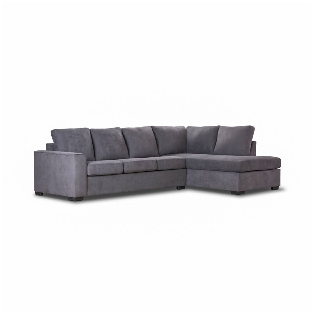 Marigny Fabric 3-Seater Sofa with Right Facing Chaise in Dark Grey - Chocolate Wood