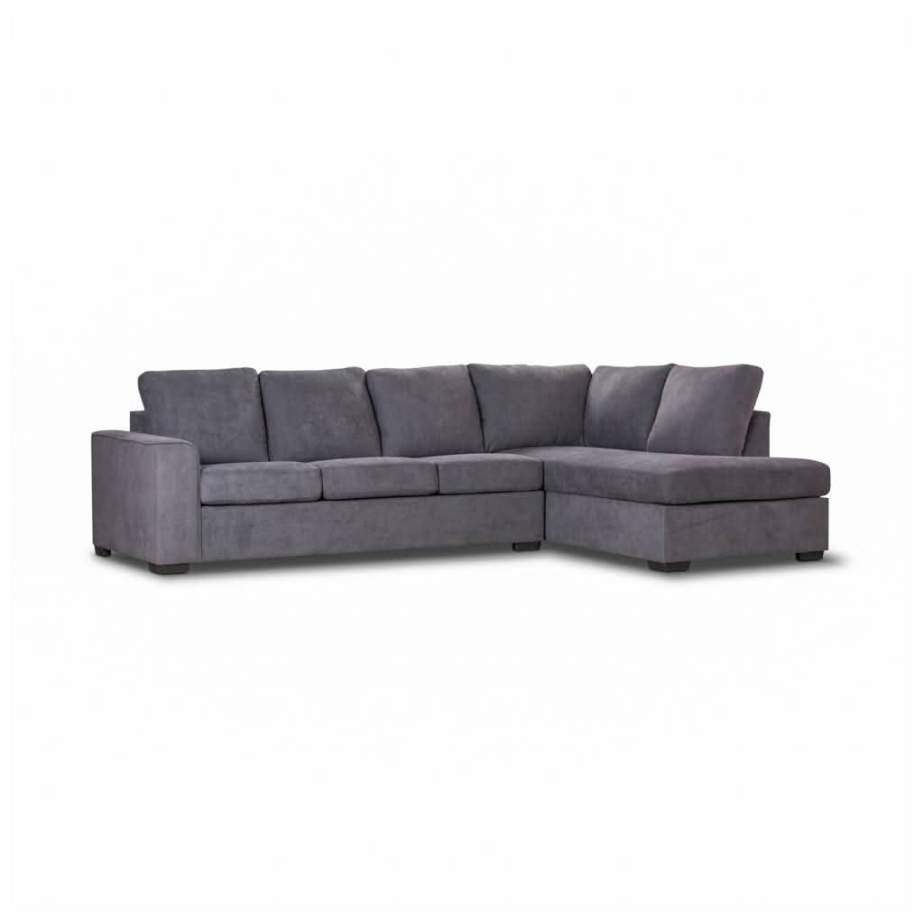 Marigny Fabric 3-Seater Sofa with Right Facing Chaise in Dark Grey - Chocolate Wood