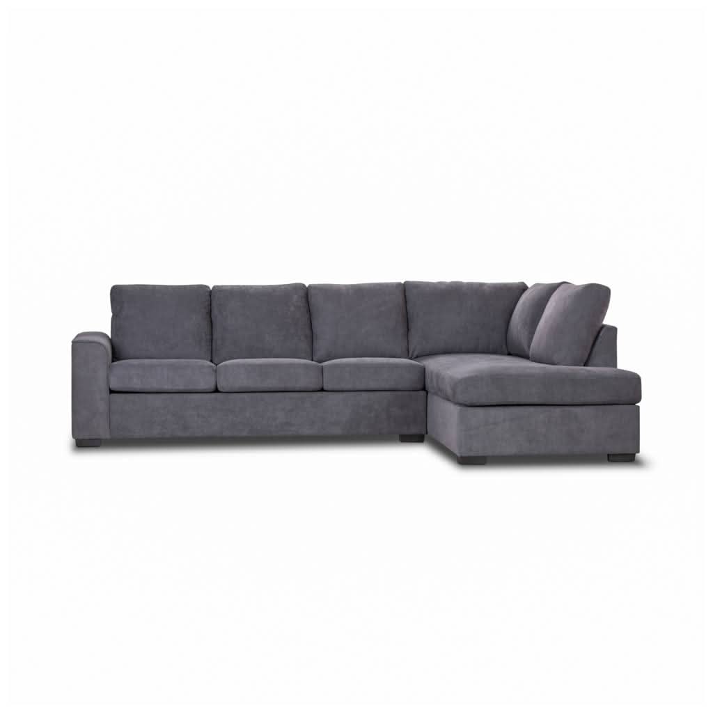 Marigny Fabric 3-Seater Sofa with Right Facing Chaise in Dark Grey - Chocolate Wood