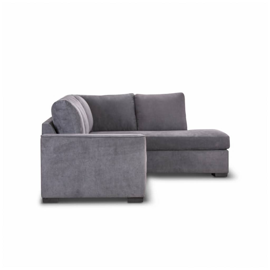Marigny Fabric 3-Seater Sofa with Right Facing Chaise in Dark Grey - Chocolate Wood