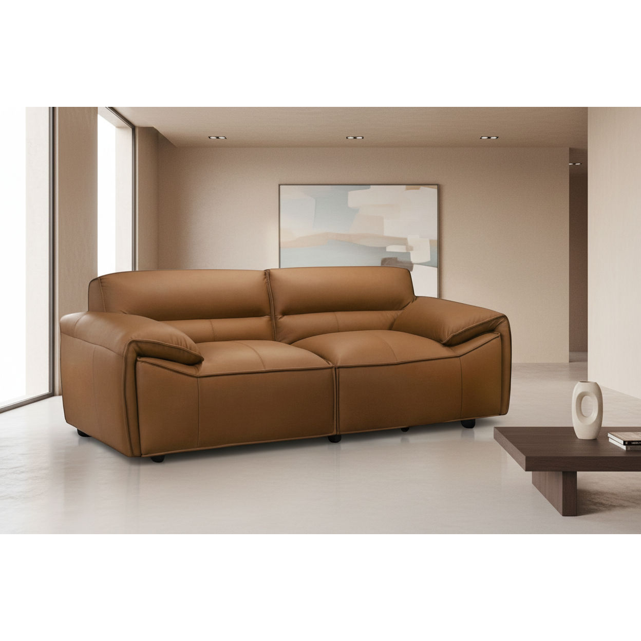 Sparkler Full Leather Lounge Set in Tan — 2-seater