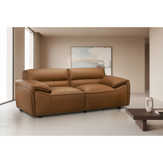 SPARKLER LEATHER 3-SEATER + 2-SEATER LEATHER SOFA TAN LOUNGE SET - MyChocolateWood