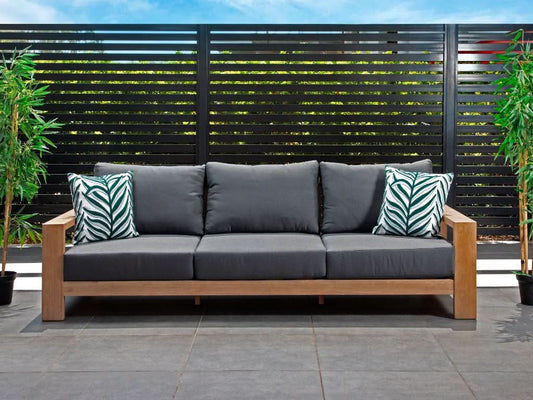 Alanya Hamptons Outdoor 3-Seater Sofa Settee Eucalyptus Frame in Dark Charcoal - Chocolate Wood