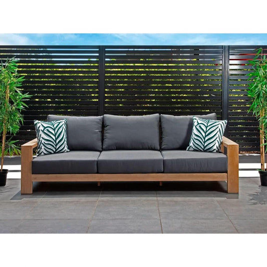 Alanya Hamptons Outdoor 3-Seater Sofa Settee Eucalyptus Frame in Dark Charcoal - Chocolate Wood