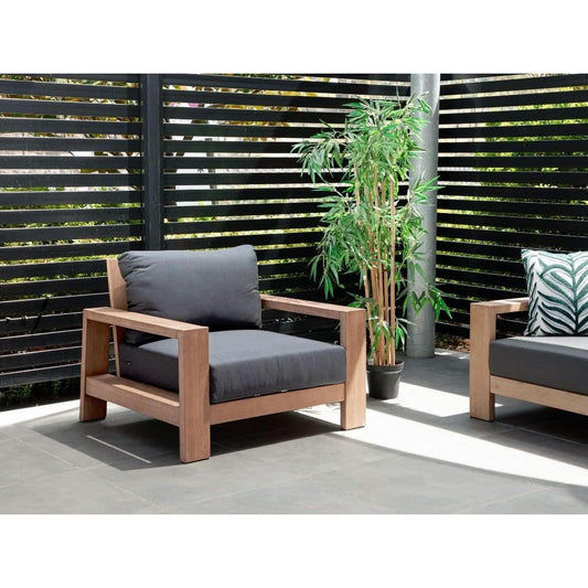 ALANYA HAMPTONS OUTDOOR ARMCHAIR/SOFA CHAIR EUCALYPTUS FRAME DARK CHARCOAL - MyChocolateWood