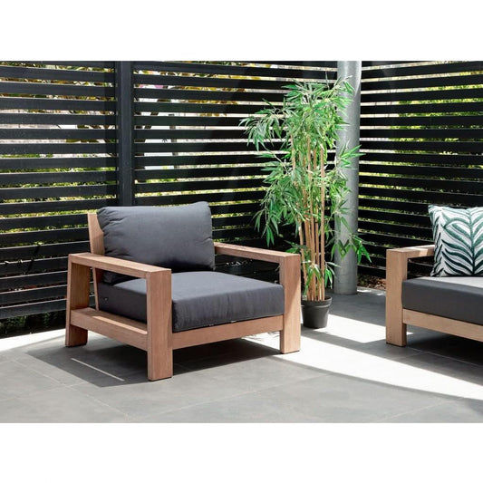 ALANYA HAMPTONS OUTDOOR ARMCHAIR/SOFA CHAIR EUCALYPTUS FRAME DARK CHARCOAL