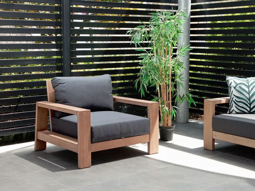 ALANYA HAMPTONS OUTDOOR ARMCHAIR/SOFA CHAIR EUCALYPTUS FRAME DARK CHARCOAL - MyChocolateWood