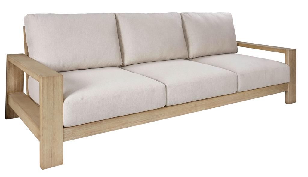 Alanya Hamptons Outdoor 3-Seater Sofa Settee Eucalyptus Frame in Whitewash - Chocolate Wood