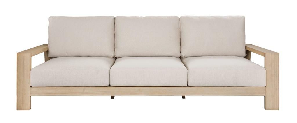 Alanya Hamptons Outdoor 3-Seater Sofa Settee Eucalyptus Frame in Whitewash - Chocolate Wood