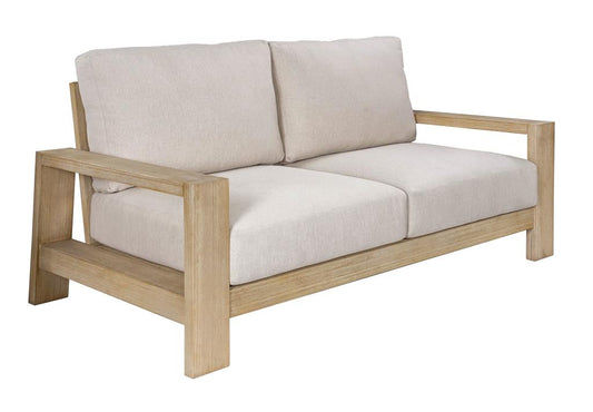 ALANYA HAMPTONS OUTDOOR 2-SEATER SOFA SETTEE EUCALYPTUS FRAME WHITEWASH - MyChocolateWood