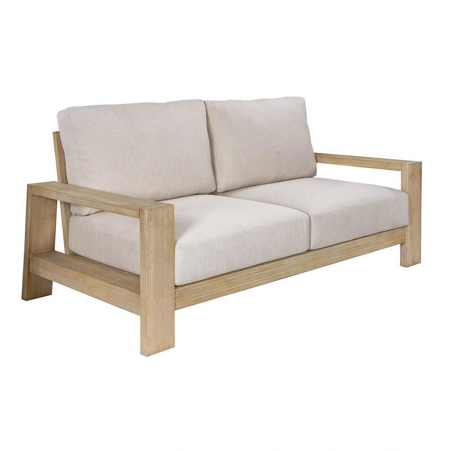 Alanya Hamptons Outdoor 2-Seater Sofa Settee Eucalyptus Frame in Whitewash - Chocolate Wood